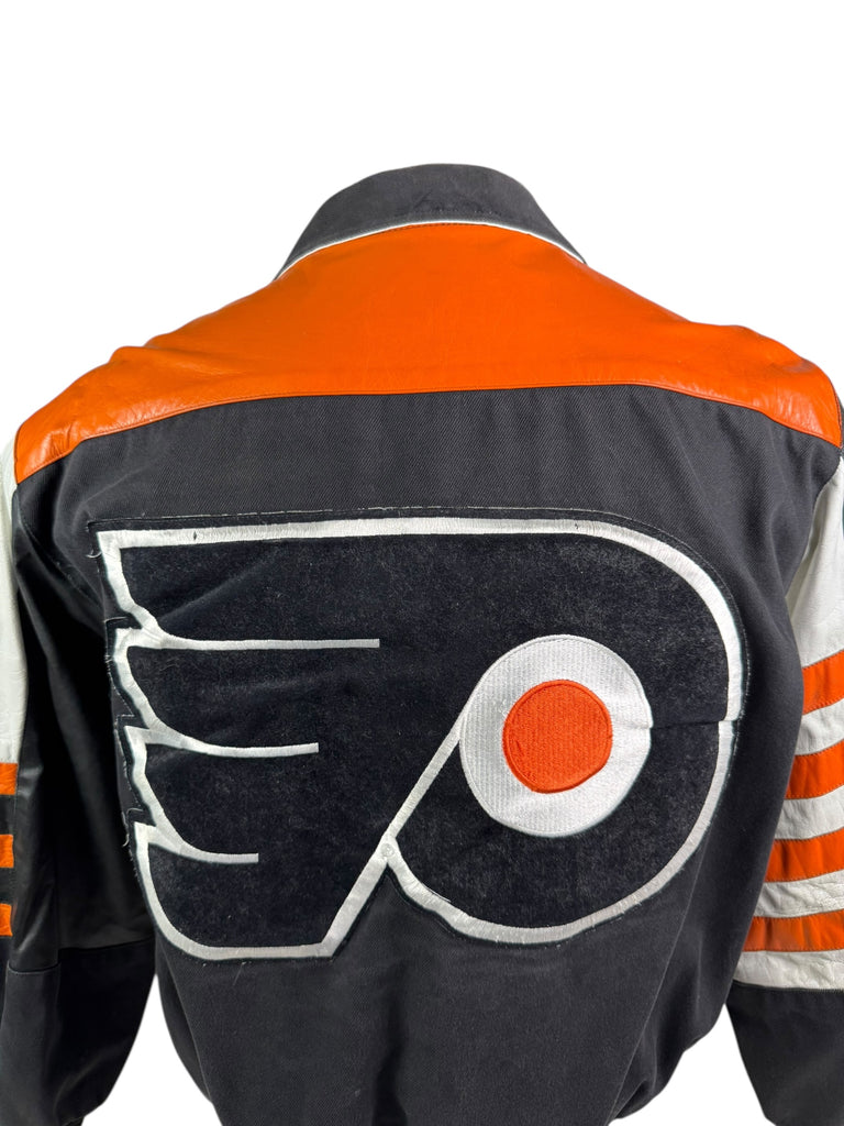 PHILADELPHIA FLYERS VINTAGE 1990'S JEFF HAMILTON LEATHER SNAP-UP 205 JACKET ADULT LARGE