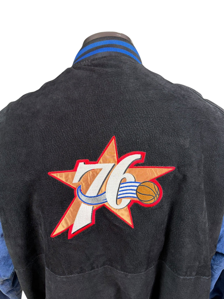 PHILADELPHIA SIXERS VINTAGE 2000'S NBA G-III CARL BANKS SUEDE ZIP-UP WINTER JACKET ADULT LARGE