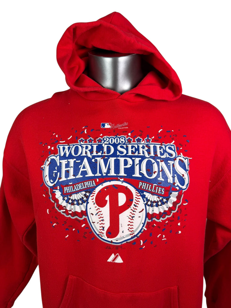 PHILADELPHIA PHILLIES VINTAGE 2008 WORLD SERIES CHAMPIONS MAJESTIC HOODIE SWEATSHIRT ADULT LARGE