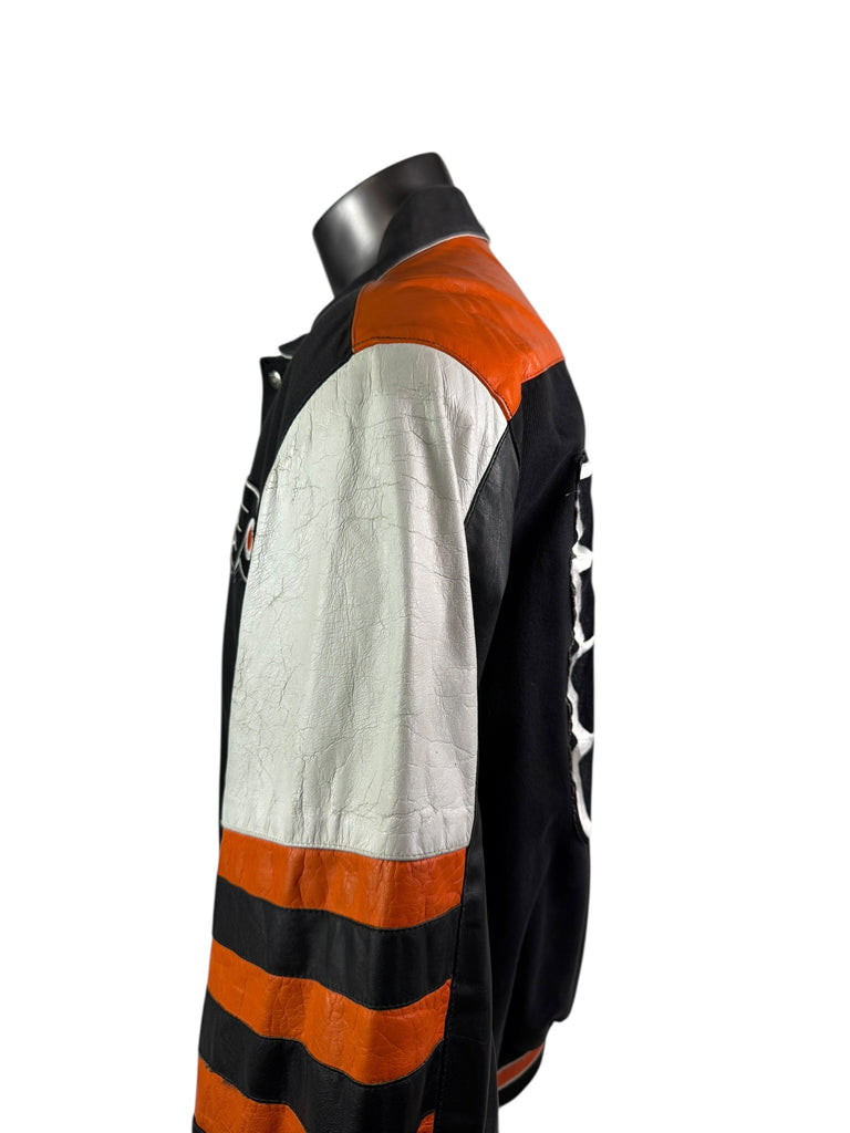 PHILADELPHIA FLYERS VINTAGE 1990'S JEFF HAMILTON LEATHER SNAP-UP 205 JACKET ADULT LARGE