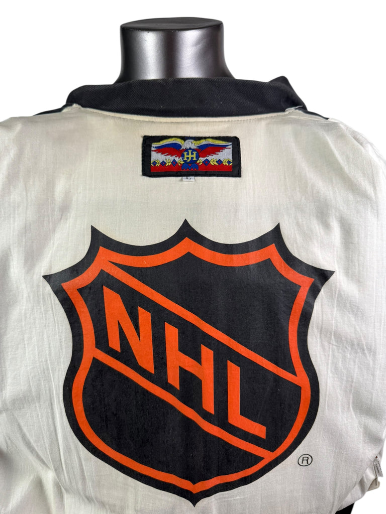 PHILADELPHIA FLYERS VINTAGE 1990'S JEFF HAMILTON LEATHER SNAP-UP 205 JACKET ADULT LARGE