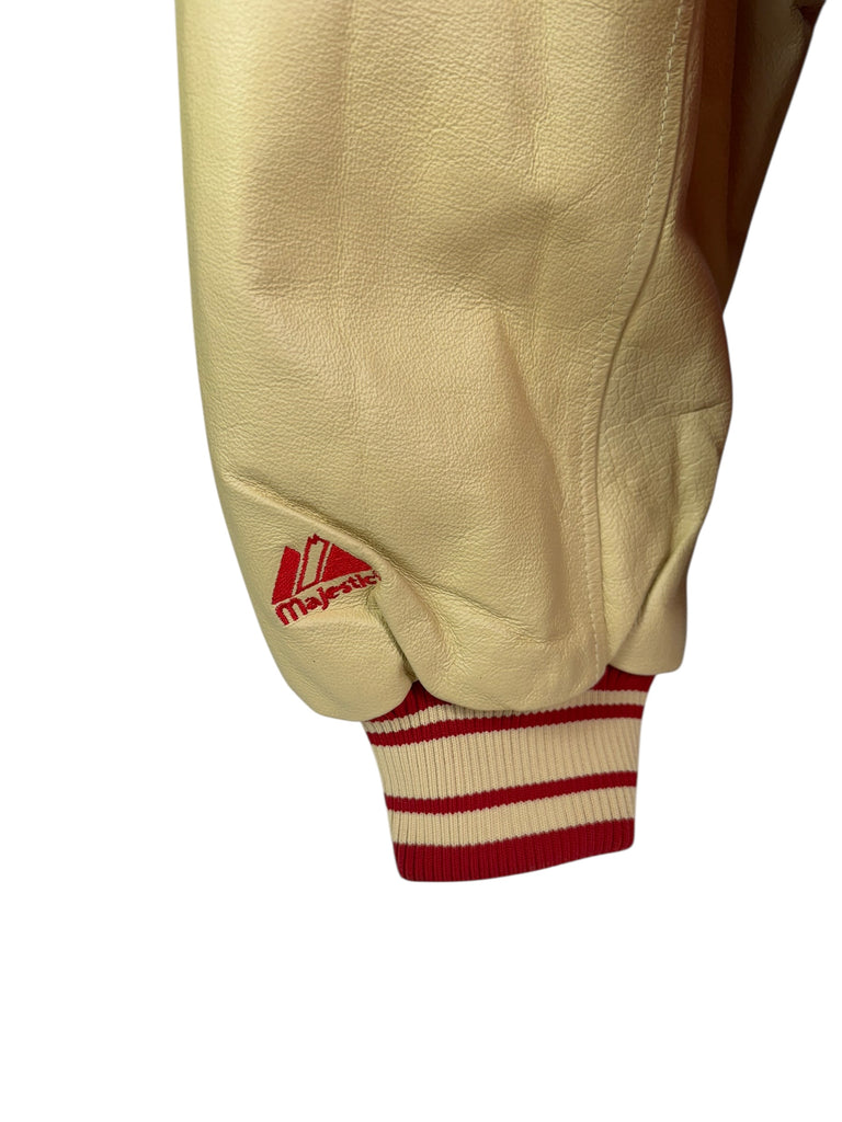 PHILADELPHIA PHILLIES RETRO VARSITY WINTER SNAP-UP LEATHER MAJESTIC JACKET ADULT 2XL