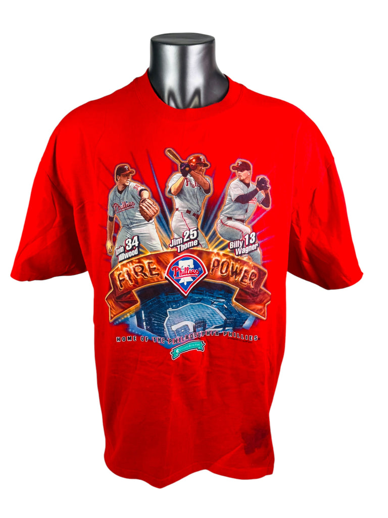 MILLWOOD, THOME, WAGNER, PHILADELPHIA PHILLIES VINTAGE 2000'S "FIRE POWER" ADULT JERSEY T-SHIRT 2XL