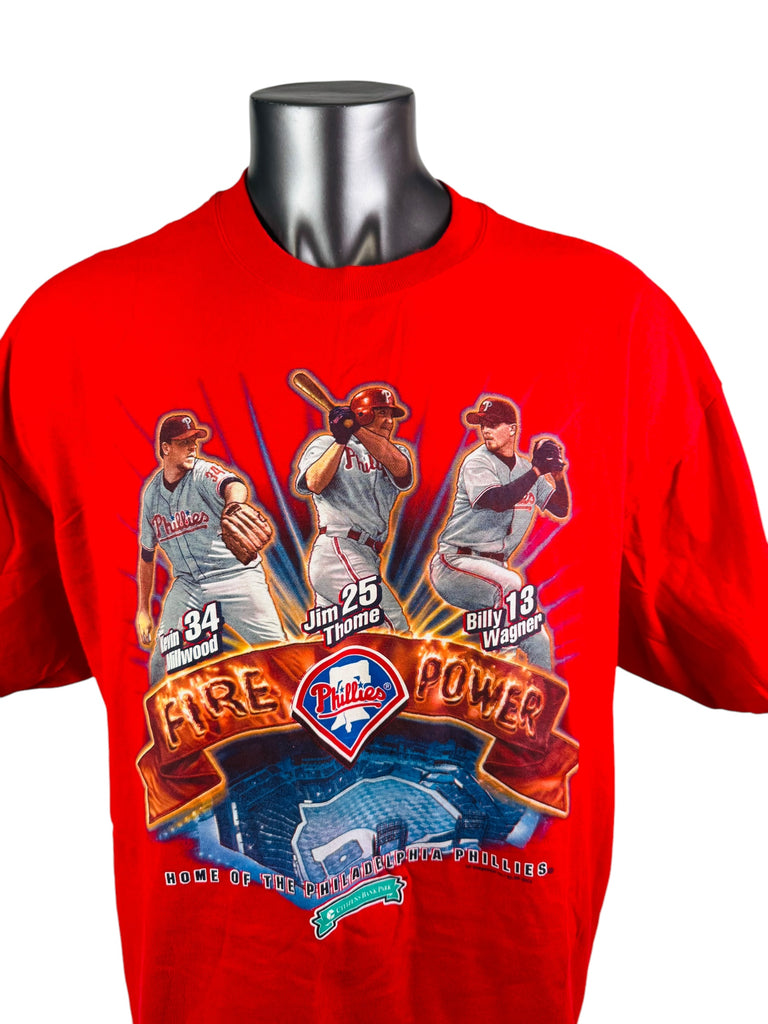 MILLWOOD, THOME, WAGNER, PHILADELPHIA PHILLIES VINTAGE 2000'S "FIRE POWER" ADULT JERSEY T-SHIRT 2XL