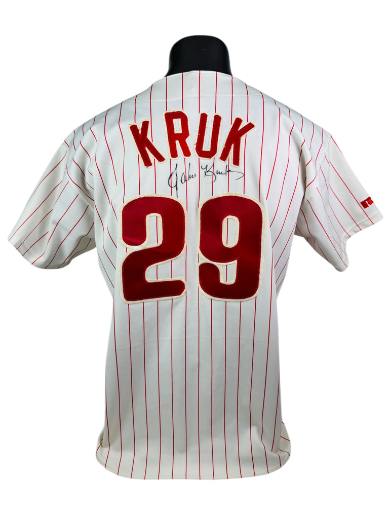 JOHN KRUK PHILADELPHIA PHILLIES VINTAGE 1990'S RUSSELL ATHLETIC AUTHENTIC SIGNED JERSEY ADULT 48
