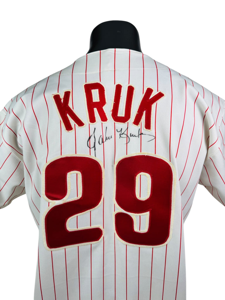 JOHN KRUK PHILADELPHIA PHILLIES VINTAGE 1990'S RUSSELL ATHLETIC AUTHENTIC SIGNED JERSEY ADULT 48