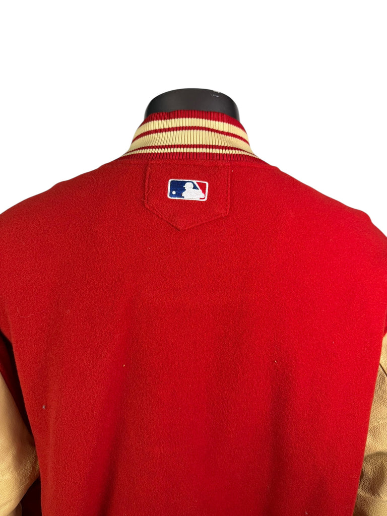 PHILADELPHIA PHILLIES RETRO VARSITY WINTER SNAP-UP LEATHER MAJESTIC JACKET ADULT 2XL