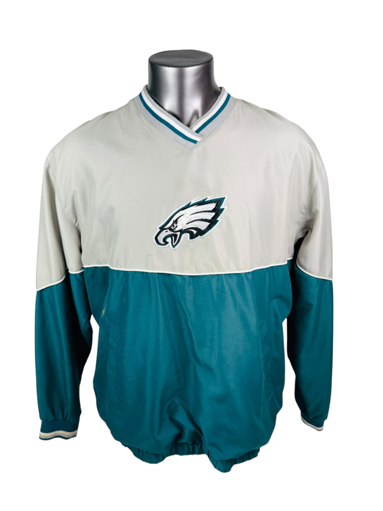 PHILADELPHIA EAGLES VINTAGE 2000'S V-NECK PULL-OVER WINDBREAKER JACKET ADULT LARGE