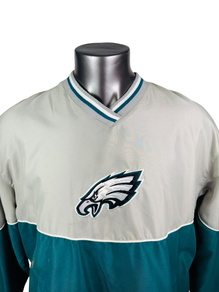 PHILADELPHIA EAGLES VINTAGE 2000'S V-NECK PULL-OVER WINDBREAKER JACKET ADULT LARGE