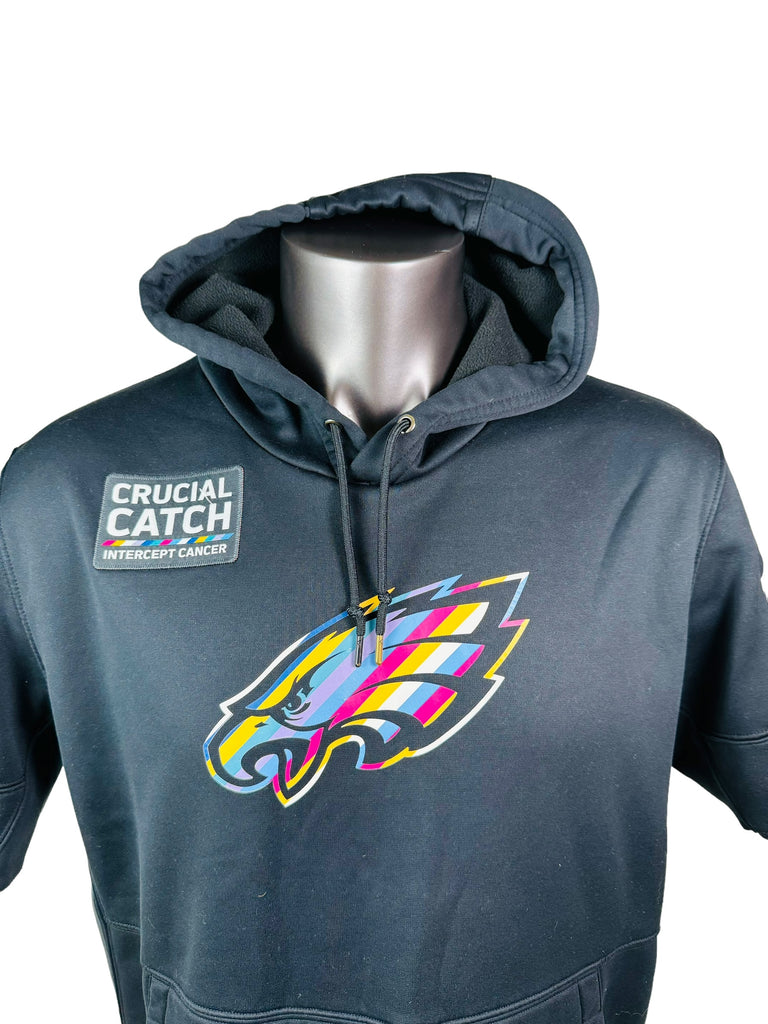 PHILADELPHIA EAGLES TEAM ISSUED NIKE CRUCIAL CATCH CANCER HOODIE SHORT SLEEVE SWEATSHIRT ADULT XL