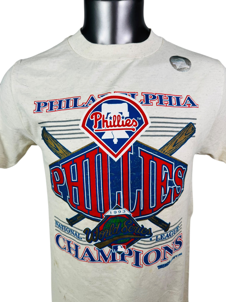 PHILADELPHIA PHILLIES VINTAGE 1993 WORLD SERIES TRENCH T-SHIRT ADULT MEDIUM