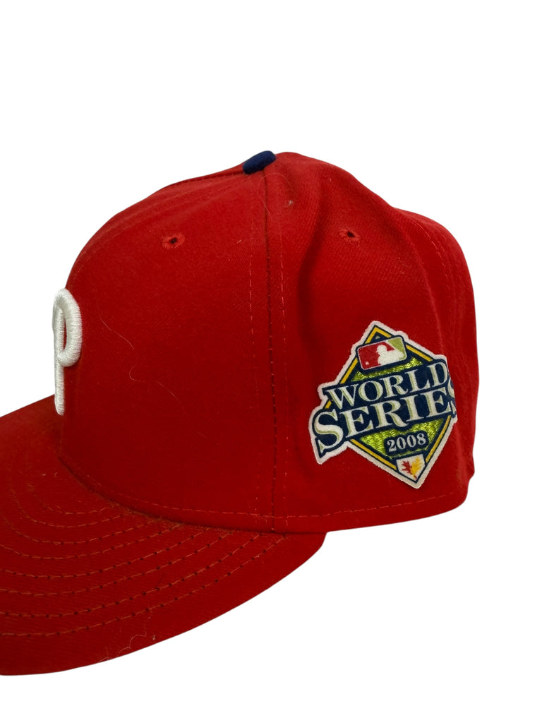 PHILADELPHIA PHILLIES VINTAGE 2008 WORLD SERIES NEW ERA FITTED ADULT HAT 7 5/8