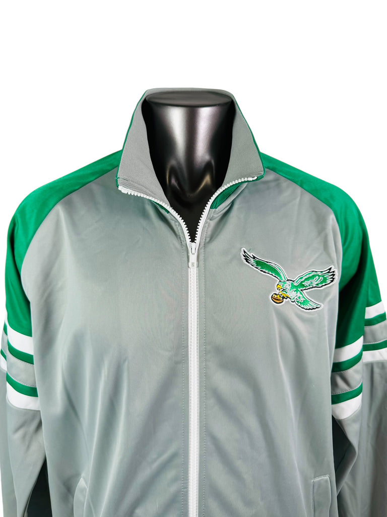 PHILADELPHIA EAGLES RETRO KELLY GREEN MITCHELL & NESS ZIP-UP TRACK JACKET ADULT 3XL