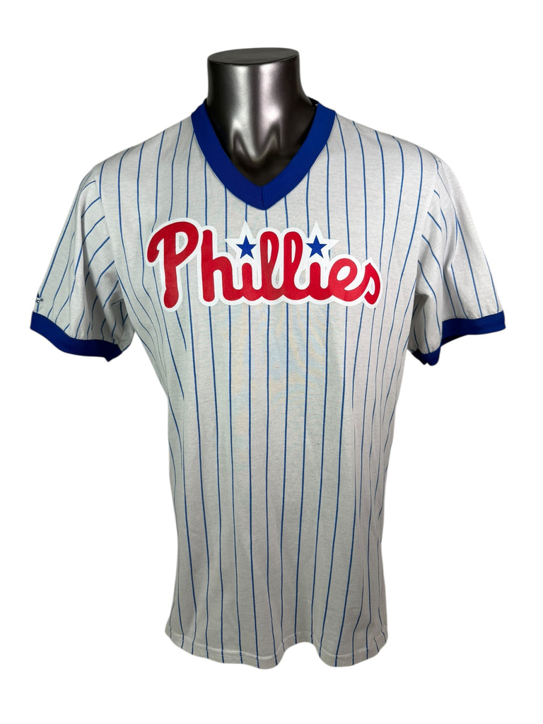 PHILADELPHIA PHILLIES VINTAGE 2000'S V-NECK RINGER MAJESTIC T-SHIRT ADULT XL