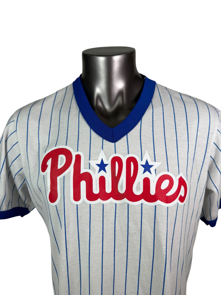 PHILADELPHIA PHILLIES VINTAGE 2000'S V-NECK RINGER MAJESTIC T-SHIRT ADULT XL
