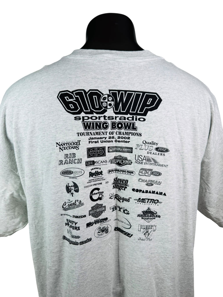 WIP 610 94.1 SPORTS RADIO VINTAGE 2002 WING BOWL X FU CENTER T-SHIRT ADULT 3XL