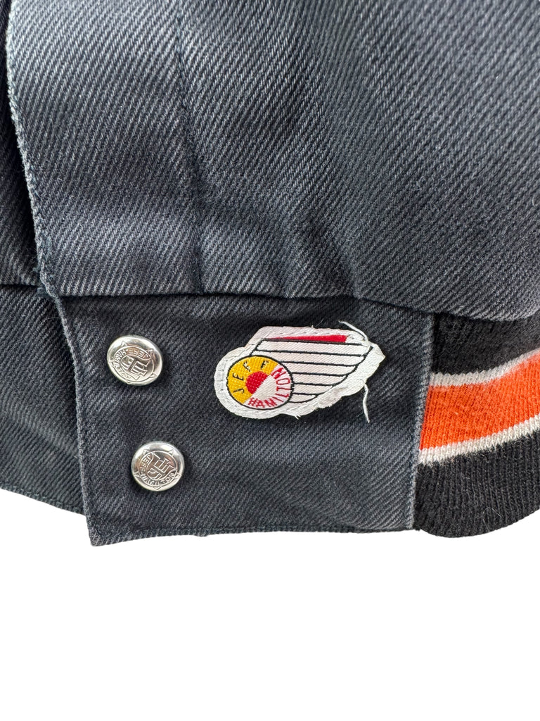 PHILADELPHIA FLYERS VINTAGE 1990'S JEFF HAMILTON LEATHER SNAP-UP 205 JACKET ADULT LARGE