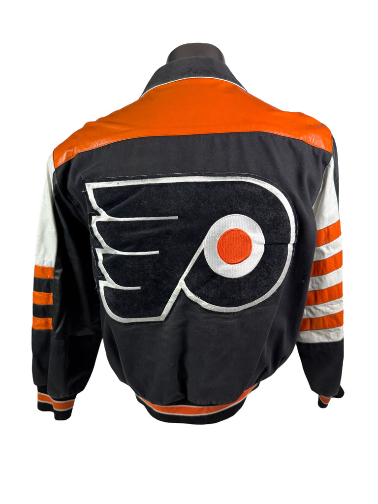 PHILADELPHIA FLYERS VINTAGE 1990'S JEFF HAMILTON LEATHER SNAP-UP 205 JACKET ADULT LARGE
