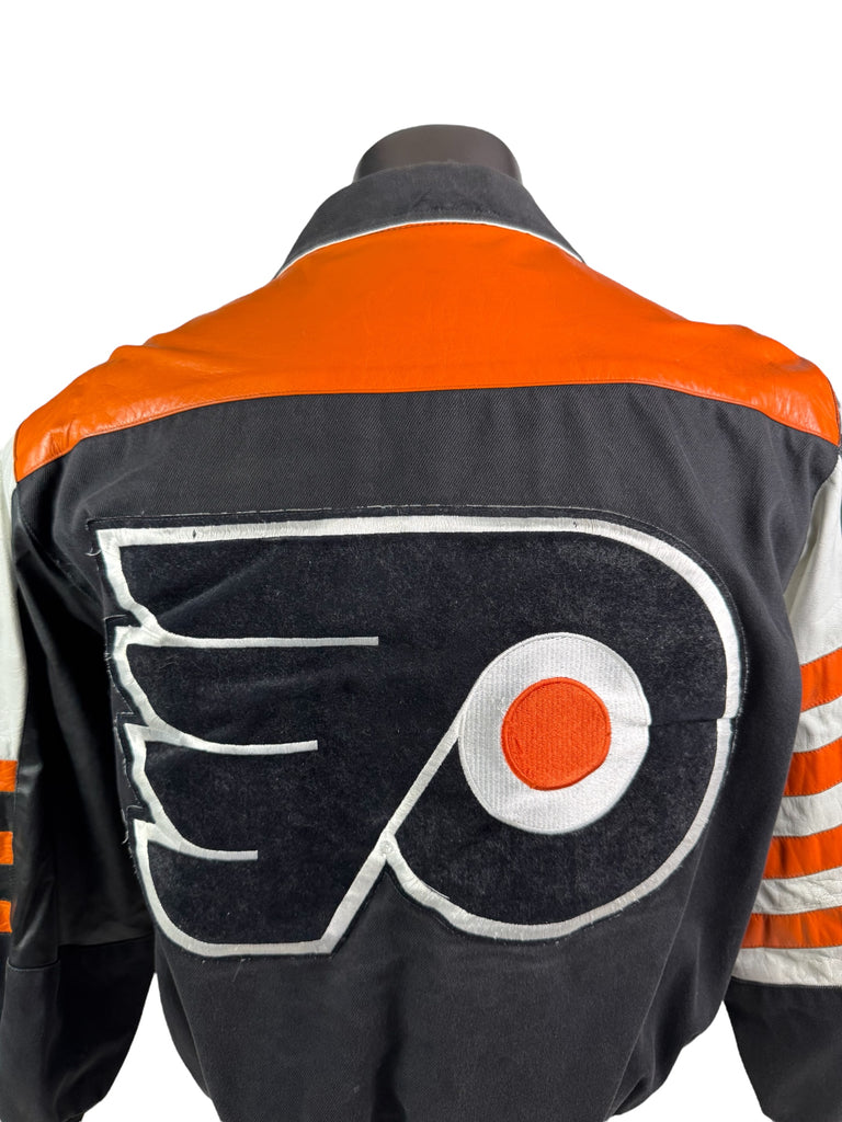 PHILADELPHIA FLYERS VINTAGE 1990'S JEFF HAMILTON LEATHER SNAP-UP 205 JACKET ADULT LARGE
