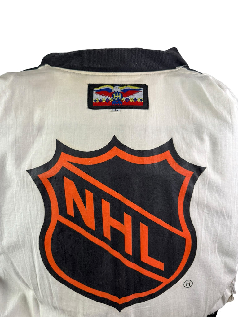 PHILADELPHIA FLYERS VINTAGE 1990'S JEFF HAMILTON LEATHER SNAP-UP 205 JACKET ADULT LARGE