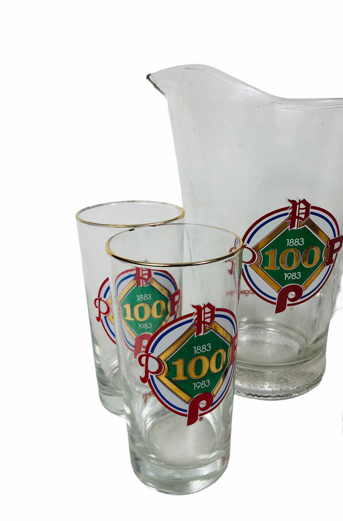 PHILADELPHIA PHILLIES VINTAGE 1983 100TH YEAR ROY ROGERS PITCHER & GLASS SET (4)