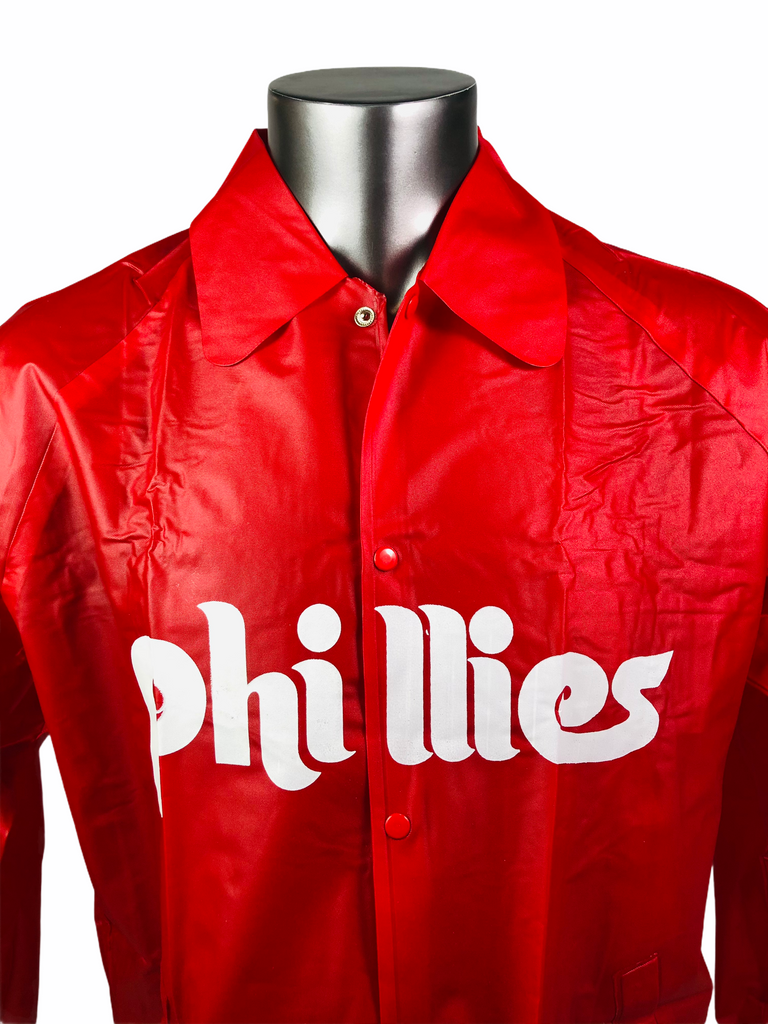 PHILADELPHIA PHILLIES VINTAGE 1980'S ENGLISH LEATHER RAIN COAT JACKET CHILD'S SMALL