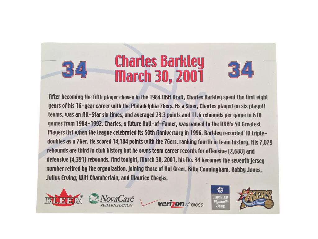 CHARLES BARKLEY PHILADELPHIA 76ERS #34 RETIREMENT PHOTO SGA