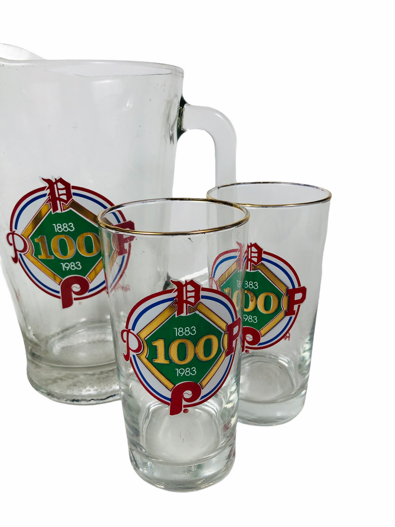 PHILADELPHIA PHILLIES VINTAGE 1983 100TH YEAR ROY ROGERS PITCHER & GLASS SET (4)