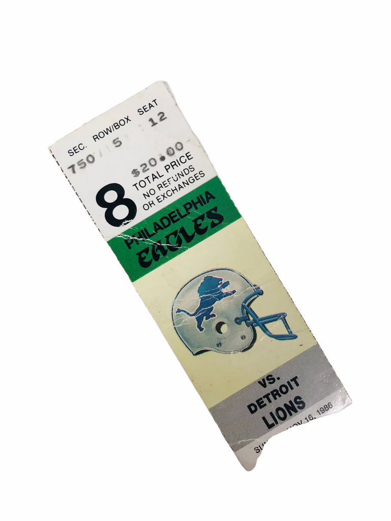 RANDALL CUNNINGHAM RUSHES FOR 110 YARDS PHILADELPHIA EAGLES LIONS 1986 GAME TICKET