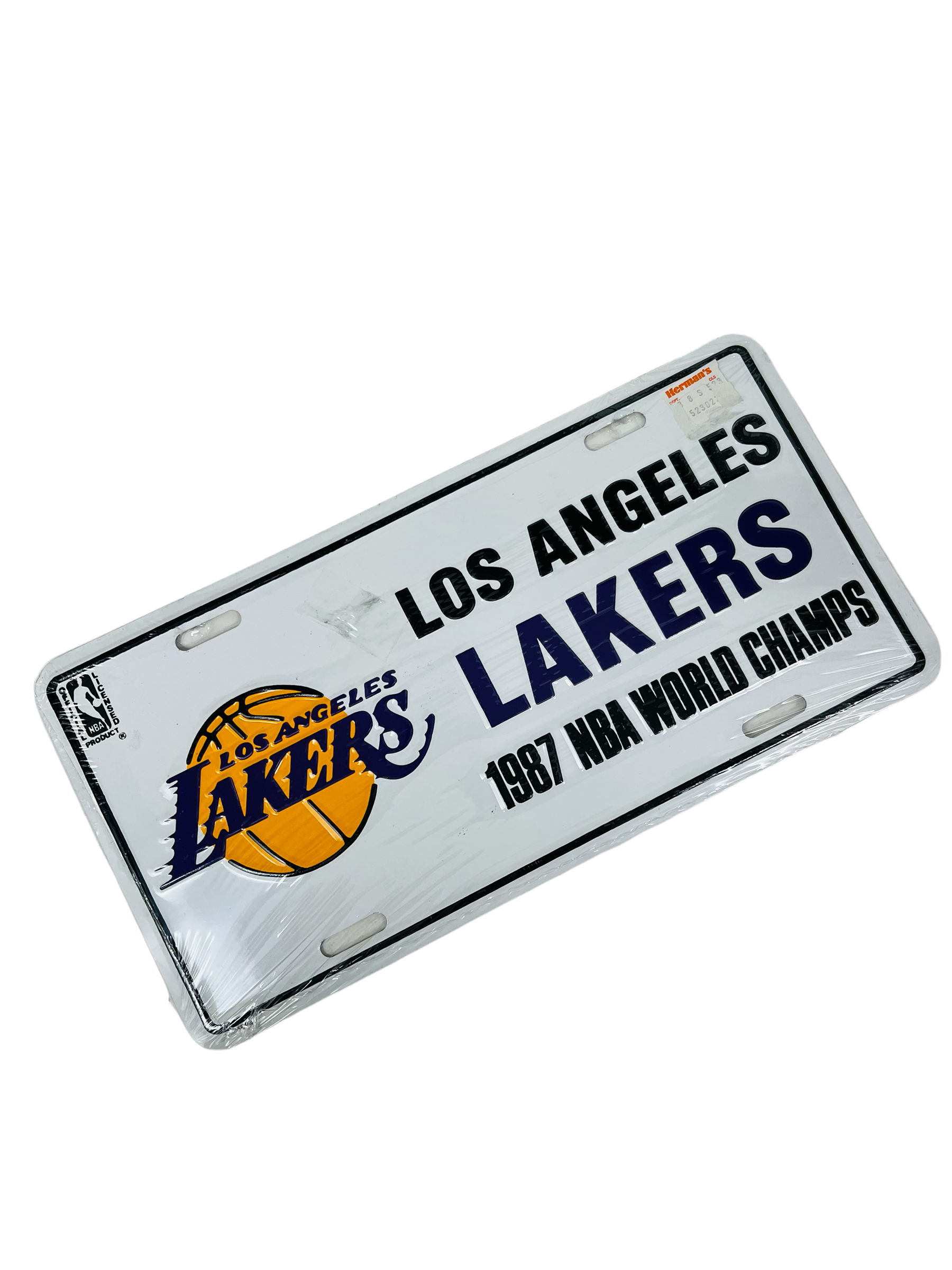 LOS ANGELES LAKERS VINTAGE 1987 NBA WORLD CHAMPIONS ALUMINUM LICENSE P -  Bucks County Baseball Co.