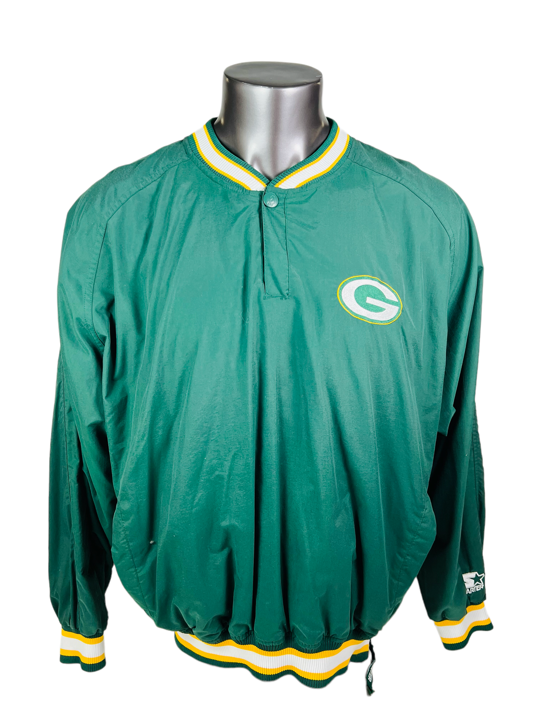 GREEN BAY PACKERS VINTAGE 1990'S STARTER V-NECK PRO LINE WINDBREAKER JACKET ADULT LARGE